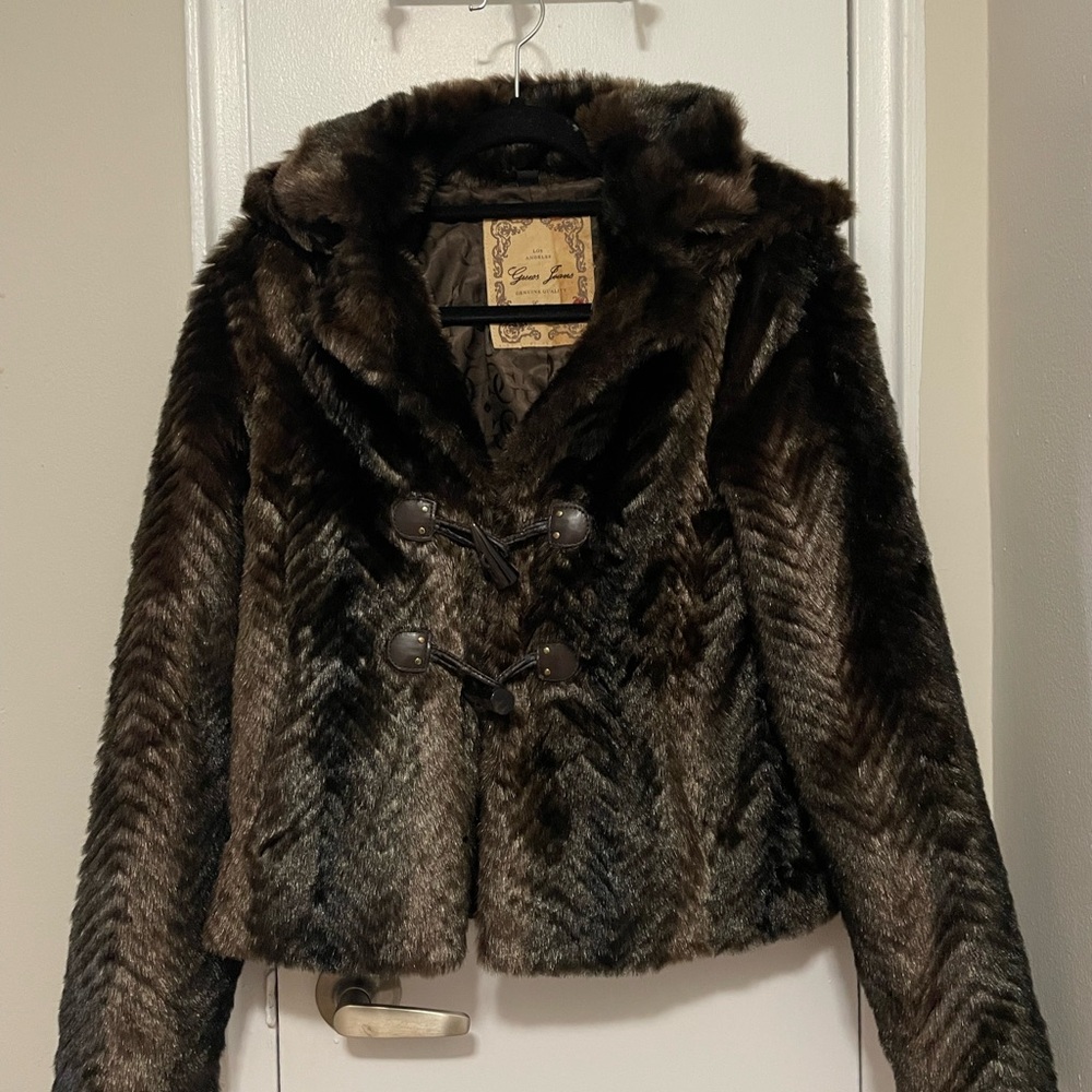 Guess Dark Brown Faux Fur Jacket